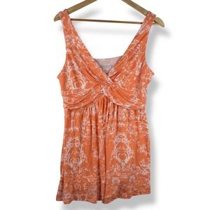 Soft Surroundings Floral Babydoll Top Womens Size Large Twist Front Orange
